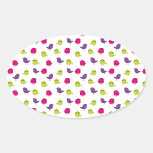 Colorful Cute Birds Pattern Oval Sticker