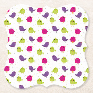 Colorful Cute Birds Pattern Paper Coaster