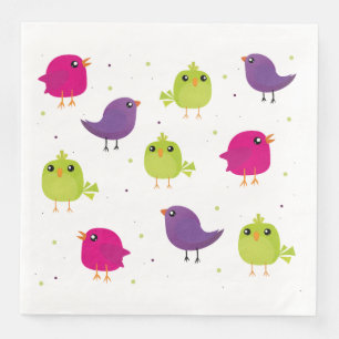 Colorful Cute Birds Pattern Paper Dinner Napkins