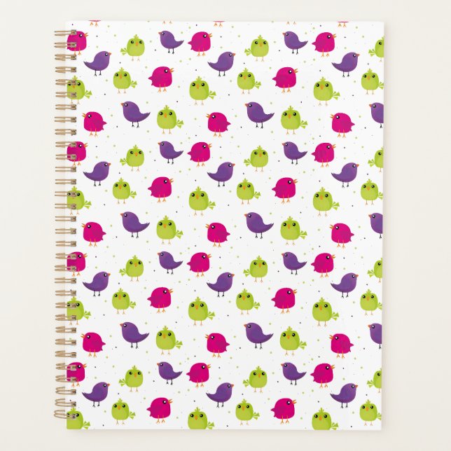 Colorful Cute Birds Pattern Planner (Front)