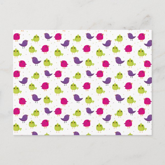 Colorful Cute Birds Pattern Postcard (Front)