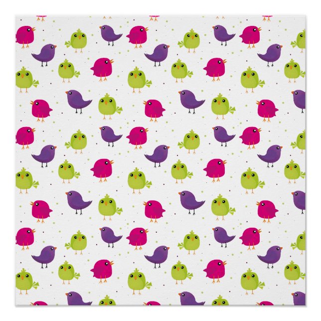 Colorful Cute Birds Pattern Poster (Front)
