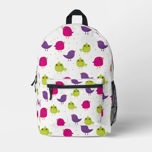 Colorful Cute Birds Pattern Printed Backpack (Front)