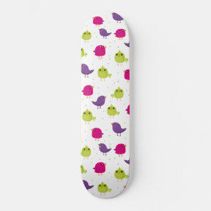 Colorful Cute Birds Pattern Skateboard