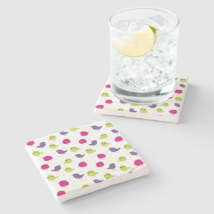 Colorful Cute Birds Pattern Stone Coaster