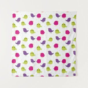 Colorful Cute Birds Pattern Tapestry