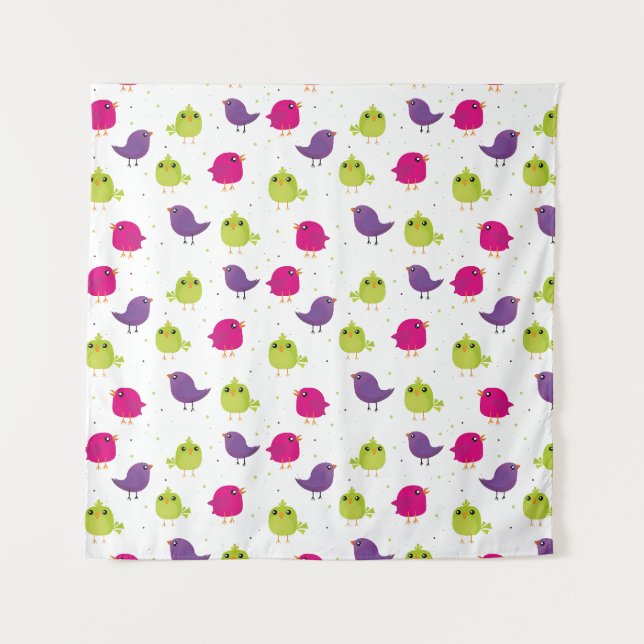 Colorful Cute Birds Pattern Tapestry (Front)