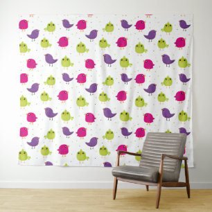 Colorful Cute Birds Pattern Tapestry