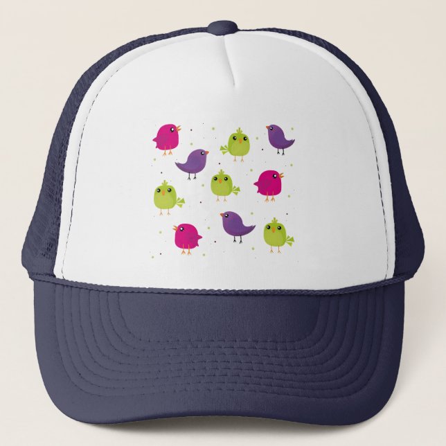 Colorful Cute Birds Pattern Trucker Hat (Front)