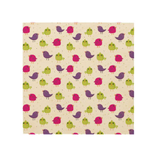 Colorful Cute Birds Pattern Wood Wall Art