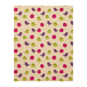 Colorful Cute Birds Pattern Wood Wall Art