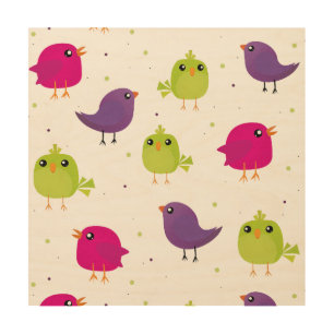 Colorful Cute Birds Pattern Wood Wall Art