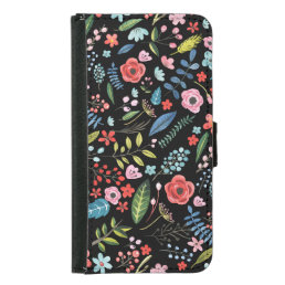 Colorful Cute Botanical Flowers &amp; Leafs Pattern Wallet Phone Case For Samsung Galaxy S5