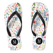 Colorful Cute Botanical Leafs & Flowers Pattern Flip Flops at Zazzle