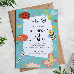 Colorful Cute Bugs Kids Birthday Invitation