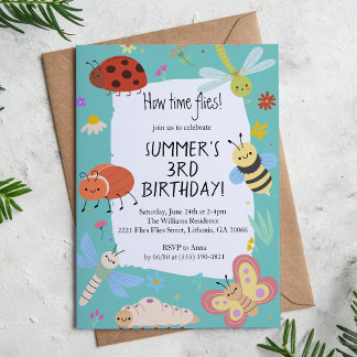 Colorful Cute Bugs Kids Birthday  Invitation