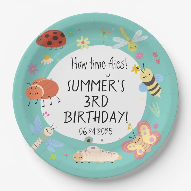 Colorful Cute Bugs Kids Birthday  Paper Plates (Front)