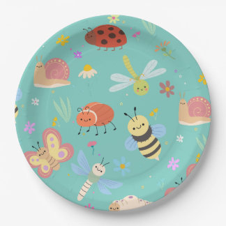 Colorful Cute Bugs Kids Birthday  Paper Plates