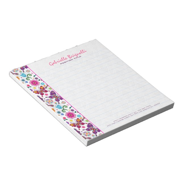 Colorful Cute Butterflies And Flowers Pattern 2 Notepad (Angled)
