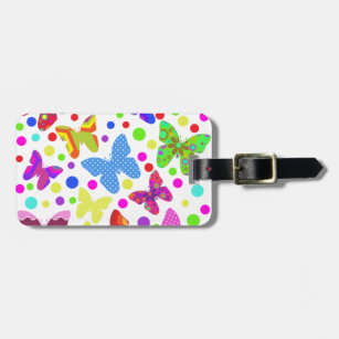 Colorful cute butterflies and polka dots luggage tag