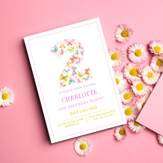 Colorful Cute Butterfly 2nd Birthday Invitation
