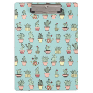 Colorful Cute Cactus In Hand Drawn Style Pattern Clipboard