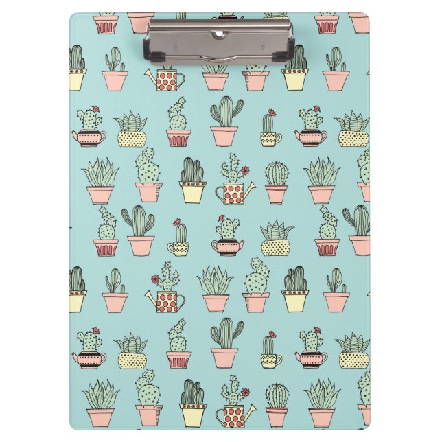 Colorful Cute Cactus In Hand Drawn Style Pattern Clipboard (Front)