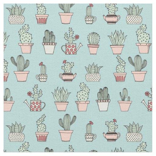 Colorful Cute Cactus In Hand Drawn Style Pattern Fabric