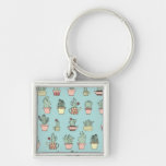 Colorful Cute Cactus In Hand Drawn Style Pattern Keychain