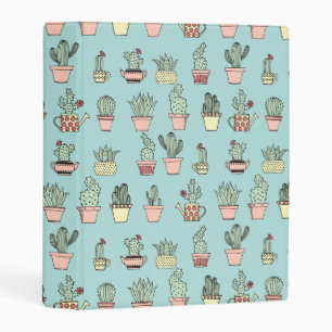 Colorful Cute Cactus In Hand Drawn Style Pattern Mini Binder