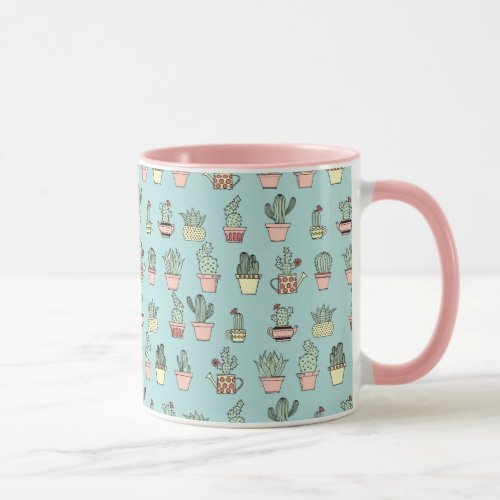 Colorful Cute Cactus In Hand Drawn Style Pattern Mug
