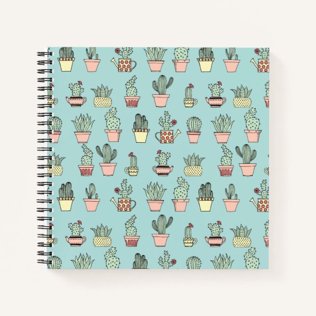 Colorful Cute Cactus In Hand Drawn Style Pattern Notebook (Front)