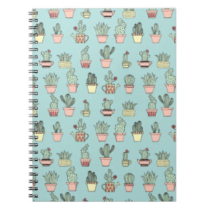 Colorful Cute Cactus In Hand Drawn Style Pattern Notebook