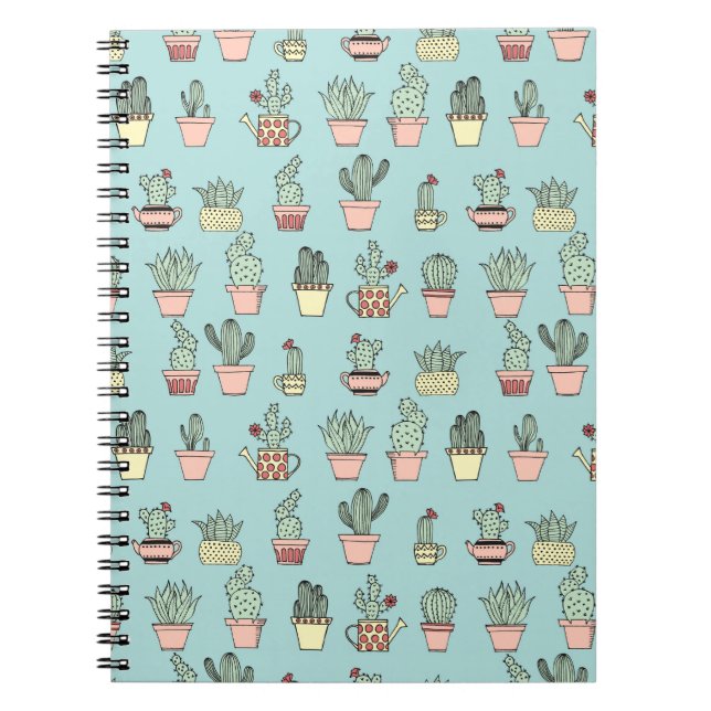 Colorful Cute Cactus In Hand Drawn Style Pattern Notebook (Front)