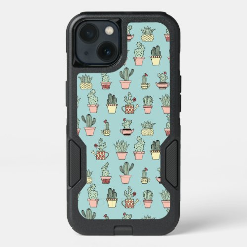 Colorful Cute Cactus In Hand Drawn Style Pattern iPhone 13 Case