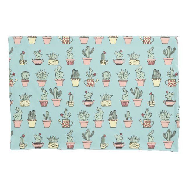 Colorful Cute Cactus In Hand Drawn Style Pattern Pillowcase (Front-Left)