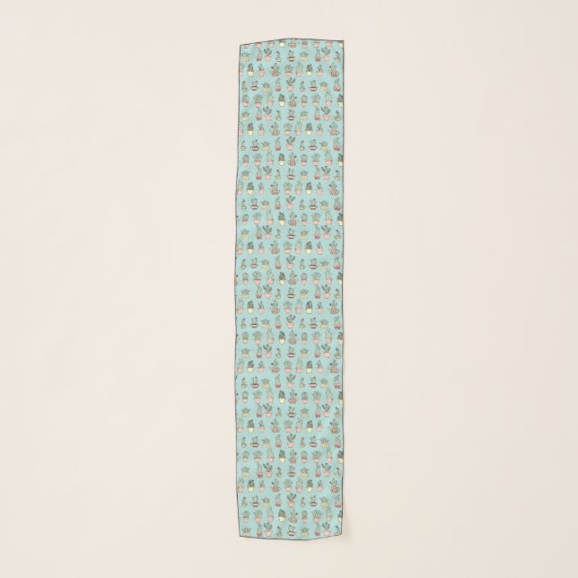 Colorful Cute Cactus In Hand Drawn Style Pattern Scarf (Front)