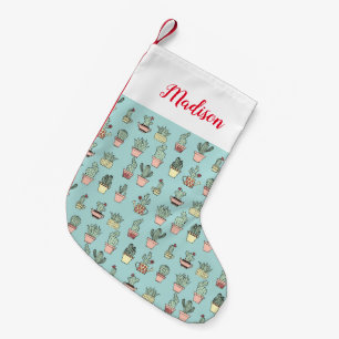 Colorful Cute Cactus In Hand Drawn Style Pattern Small Christmas Stocking