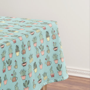 Colorful Cute Cactus In Hand Drawn Style Pattern Tablecloth
