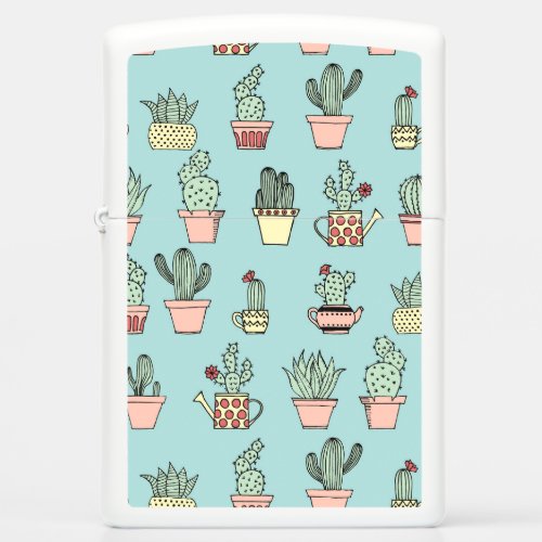Colorful Cute Cactus In Hand Drawn Style Pattern Zippo Lighter