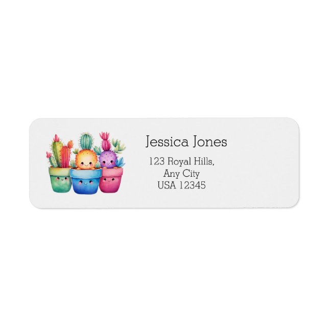 Colorful Cute Cactus Watercolor Succulent Address Label (Front)
