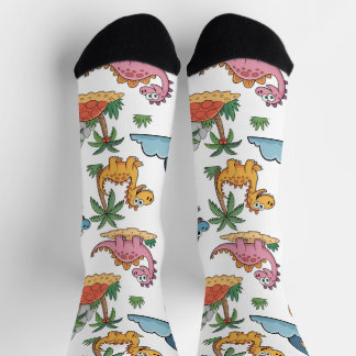 Colorful Cute Cartoon Dinosaurs Tropical Fun Socks