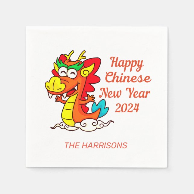 Colorful Cute Cartoon Dragon Chinese New Year  Napkins (Front)