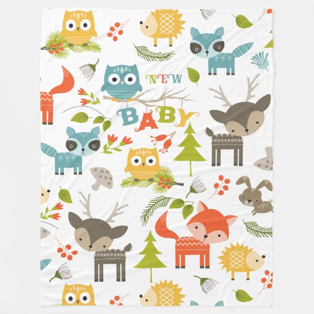 Colorful Cute Cartoon Wood Animals Pattern Fleece Blanket (Front)