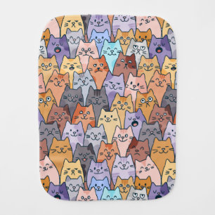 Colorful Cute Cat Crowd Pattern Whimsical Cat Face Baby Burp Cloth