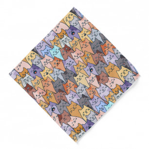 Colorful Cute Cat Crowd Pattern Whimsical Cat Face Bandana