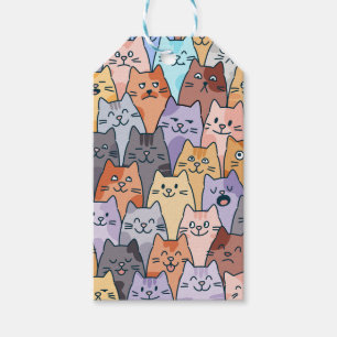 Colorful Cute Cat Crowd Pattern Whimsical Cat Face Gift Tags