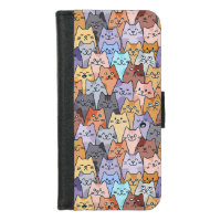 Colorful Cute Cat Crowd Pattern Whimsical Cat Face