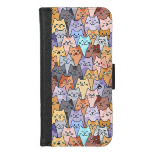 Colorful Cute Cat Crowd Pattern Whimsical Cat Face iPhone 8/7 Wallet Case
