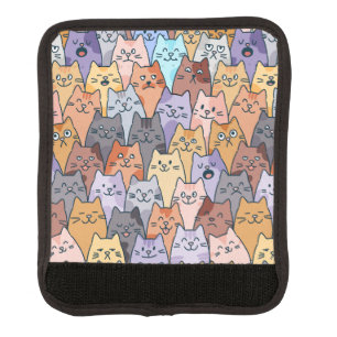 Colorful Cute Cat Crowd Pattern Whimsical Cat Face Luggage Handle Wrap